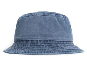 Vintage washed denim bucket hat for adults, casual solid color sun protection basin cap.
