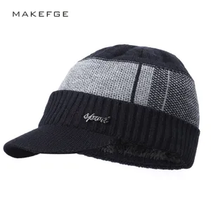 Winter Warm Bonnet en Tricot Doublé Polaire Épaissi Extérieur Sports Casquette de Baseball pour Hommes Femmes Rayures Décontracté Insigne de Lettre