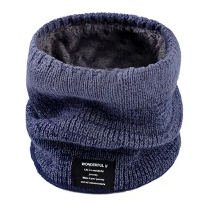 Dicker gefütterter Strick-Halswärmer für Damen und Herren, kuscheliger blauer Winterschal.