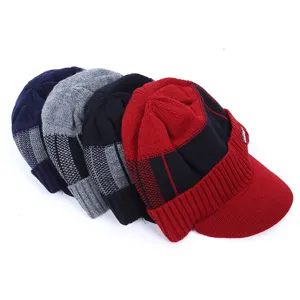 Bonnet tricoté d'hiver chaud avec visière pour hommes et femmes, casquette épaisse outdoor.