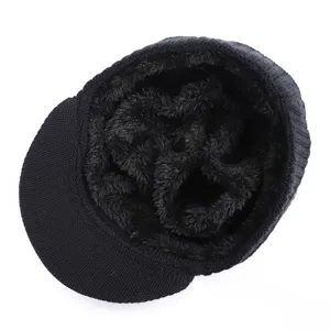 Bonnet tricoté doublé polaire avec visière, chapeau chaud épais pour hommes femmes hiver.