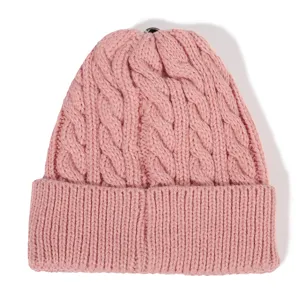 Roze kinderen kabelbreisel muts herfst winter warm schattig omgeslagen kinder wollen muts