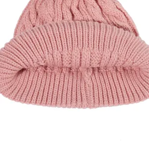 Roze kabel gebreide winter muts hoed voor kinderen warm schattig omgeslagen wol hoofddisplay