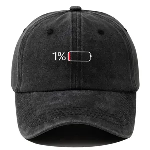 Casquette de baseball noire délavée vintage avec impression de batterie 1%, coton.
