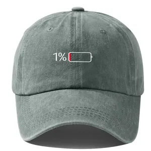 Casquette de baseball en coton lavé avec impression batterie 1% amusante et chapeau réglable.
