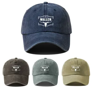 Verweerde Gewassen Baseballpet Voor Heren Stierenkop Patroon Western Stijl Dad Hat Soft Top Verstelbaar Polyester Outdoor Zonneklep