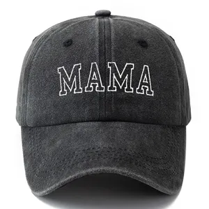 Gewassen katoenen honkbalpet met MAMA borduursel, vintage stijl casual hoed voor vrouwen.