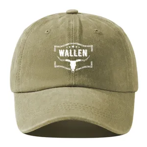 Vintage gewassen katoenen honkbalpet met stierschedel print, casual dad hat voor heren.