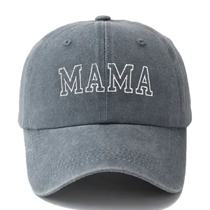 Gewassen katoenen honkbalpet voor dames met witte geborduurde mama letter casual hoed.