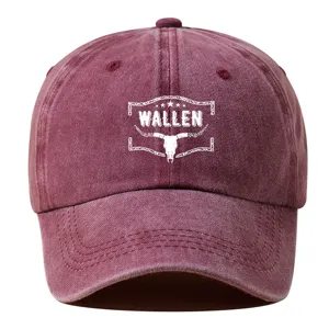 Vintage gewassen katoenen honkbalpet voor heren, comfortabele zachte dad hat met stierenkop.