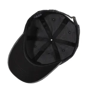 Washed distressed plain baseball cap interior view, 100% cotton casual dad hat for adults.