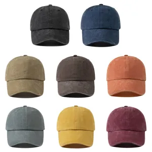 Vintage gewassen katoenen honkbalpet, distressed dad cap, casual effen verstelbare pet.