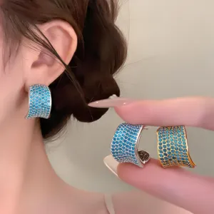 Pendientes de aro de circonita turquesa retro estilo palacio, joyas elegantes para mujer.