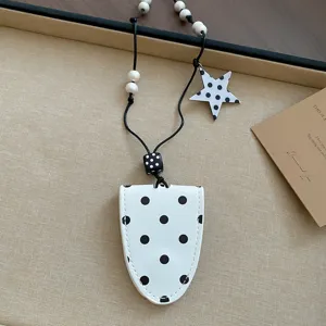 Schicke schwarz-weiße Pünktchen Leder Brillenhalter Halskette langer Pulloverkette