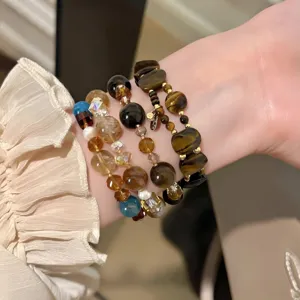 Pulsera de Cuentas de Cristal Artificial Estilo Vintage Retro Perla Multicapa Strand Brazalete Mujeres Lujo Elegante Joyería de Mano