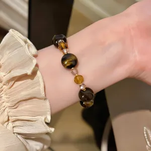Pulsera de cuentas de cristal marrón vintage para mujer, elegante joya de estilo old money.