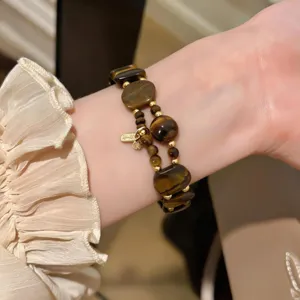 Pulsera de cuentas de ojo de tigre vintage varias capas detalle elegante para mujer joyas