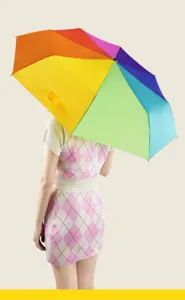 Automatischer grosser Regenbogen Regenschirm Damen, bunter Faltschirm als Geschenk.