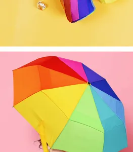 Automatischer Regenbogen Regenschirm, doppelschichtiger Sonnenschutz für Reisen.