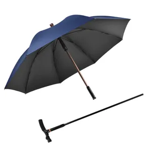 Multifunctional Walking Stick Umbrella With LED Light Detachable Aluminum Shaft Non Slip Cane Sun Rain Umbrella For Elderly Outdoor