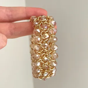 Brazalete Ancho Vintage Elegante Con Cuentas De Vidrio Para Mujer Pulsera Multicapa Geométrica De Lujo Galvanizada Joyería De Mano Regalo