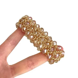 Pulsera elegante de multi-hilo con cuentas de cristal vintage cadena dorada moda