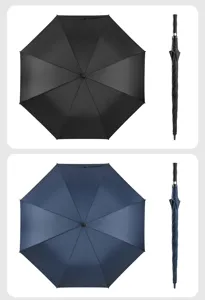 Details van de 32-inch oversized automatische golfparaplu in zwart en marineblauw.