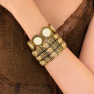 Vintage Gold Mehrstrang elastisches Armband Damen Mode Statement Schmuck Ethno Stil