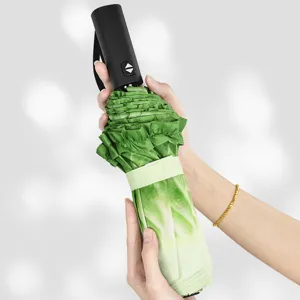 Creative Cabbage Shaped Fully Automatic Folding Umbrella Ruffle Edge Pongee Fabric Iron Frame Sun Rain Umbrella For Adults Gift