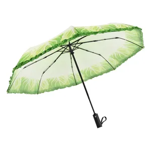 Creative cabbage print folding umbrella sun rain dual use cute ruffled edge automatic umbrella