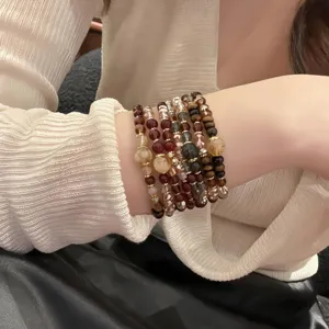 New Chinese retro crystal tiger eye beaded bracelet stack, Maillard style women jewelry