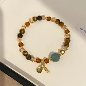 New Chinese retro tiger's eye crystal beaded bracelet maillard style elegant wrist jewelry