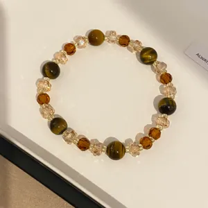 Retro tiger eye crystal beaded bracelet brown chic style jewelry for women elegant accessory