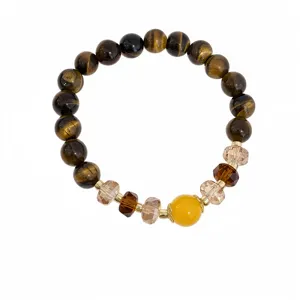 Vintage tiger's eye crystal beaded bracelet, elegant brown and yellow gemstone jewelry.