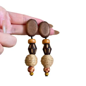 Böhmische ethnische Stil Holz gewebte Ohrringe für Frauen Urlaub Mode Schmuck Zubehör