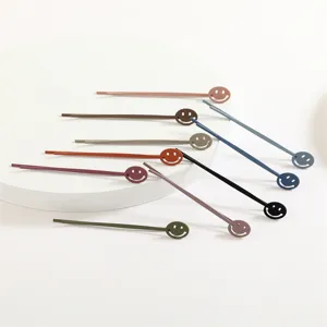 Colorful metal hair clips with cute smiley face ends, 7cm length, perfect for daily styling.
