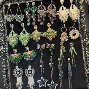 Barock Hofstil Kupfer Blume Ohrhänger Luxuriöse Vintage Strass Quaste Statement Ohrringe Elegante Hochzeit Party Schmuck Für Damen Geschenk