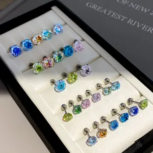 Colorful cubic zirconia stud earrings minimalist Korean style sparkly ear jewelry