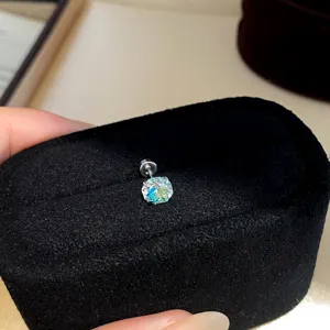 Colorful Zircon Round Threaded Stud Earrings Korean Style Minimalist Fashion Versatile Jewelry