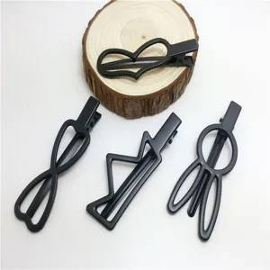 Schwarze Metall Entenschnabel Haarklammern Set, süße Herz Schleife Krone Hasenohren Formen.