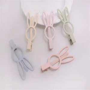 Cute pastel rabbit ear duckbill hair clips sweet children side clips set of five colorful hair accessories.