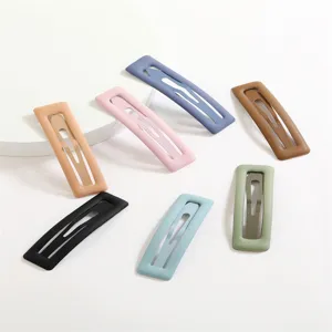 Square Matte Baking Paint Snap Hair Clips Colorful Metal Water Drop Hairpins Fresh Sweet Headwear Accessories For Kids Girls Daily Use