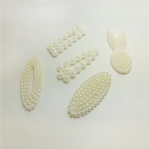 Korean style white pearl hair clips set, cute geometric and bunny shape hair accessories for daily wear.