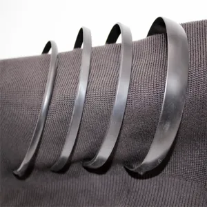 Close-up detail view of black headbands in gradient sizes showing smooth curved shape.