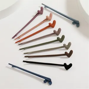 Cute Metal Heart Shape Hair Clips Colorful Bobby Pins Matte Baking Varnish Bangs Barrette Hair Accessories For Kids Girls Women