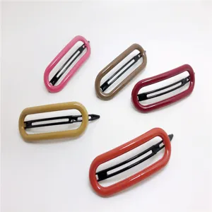 Colorful oval hair clips set, candy color metal and plastic bobby pins for daily hair styling.