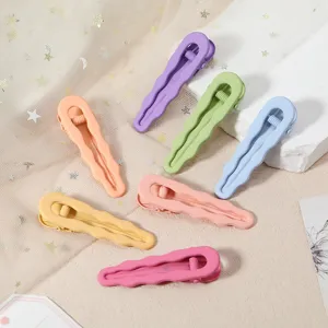 Macaron color metal duckbill hair clips, soft touch paint wave hair styling accessories.