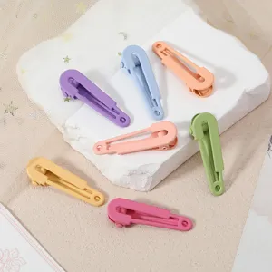 Colorful macaron metal duckbill hair clips set, cute matte finish side hairpins for kids.