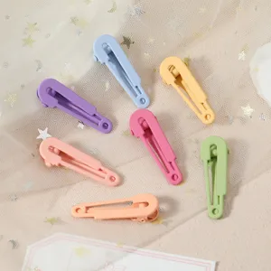 Colorful macaron metal duckbill hair clips for kids, cute styling touch paint hairpin 7pcs.