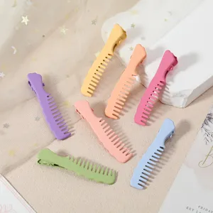 Colorful macaron metal duckbill hair clips, cute comb bang clips for kids styling accessories.